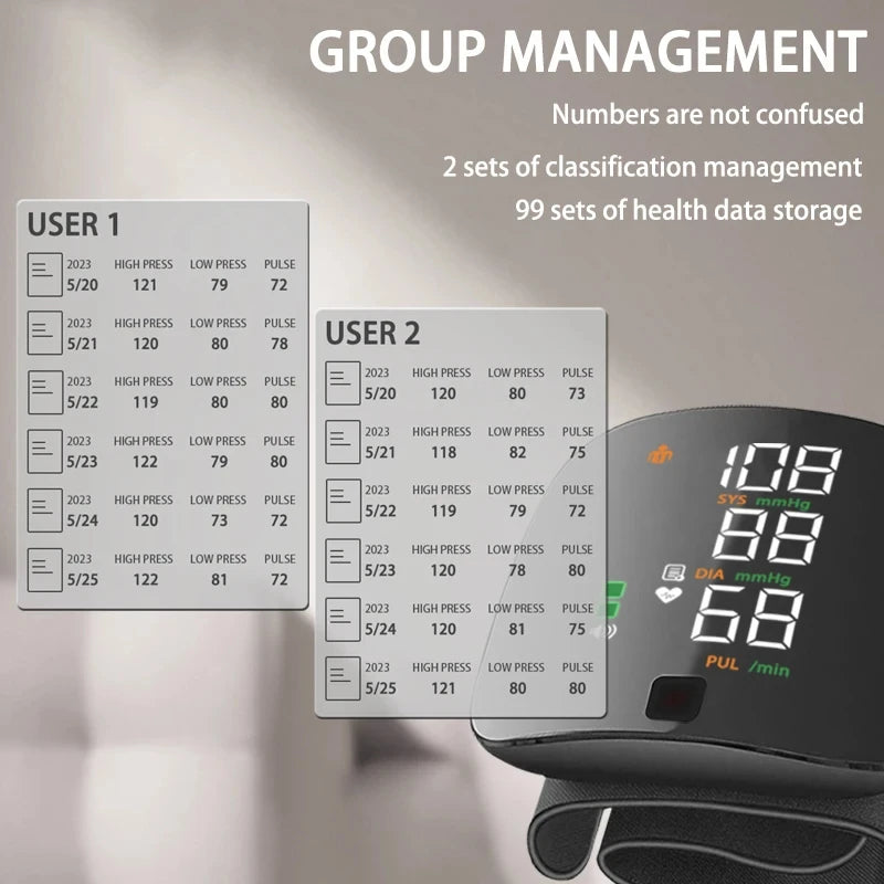 Wrist Type Blood Pressure Monitor LED Display Fast Measurement Digital