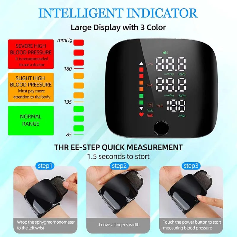 Wrist Type Blood Pressure Monitor LED Display Fast Measurement Digital