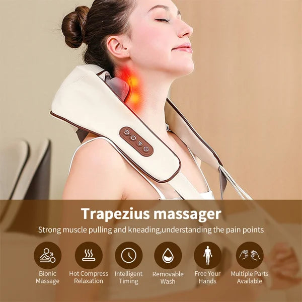 Wireless Electric Neck & Shoulder Massager – Kneading Massage Pillow for Back & Neck Relief